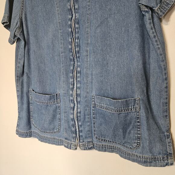 Vtg Bill Blass Denim Shirt Womens L Blue Zip Up 90s Cottagecore Minimalist Boho - Picture 4 of 8